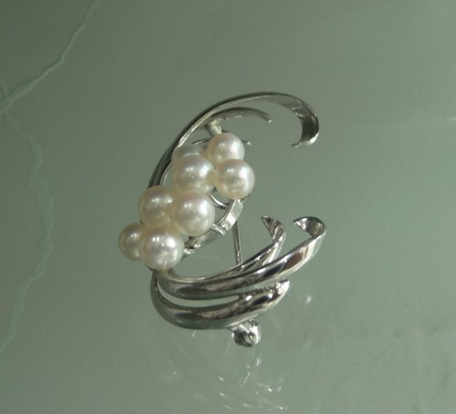 GORGEOUS MIKIMOTO OCEAN AKOYA PEARLS STERLING SILVER FIGURAL SPRAY PIN BROOCH! - Picture 6 of 11