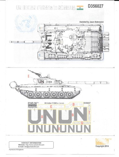 Decalcomanie Echelon ONU Indiano T-72M1 in Somalia 1/35 356027 ST - Foto 1 di 2
