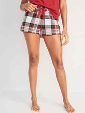 NWT Old Navy Flannel Boxer Pajama Sleep Shorts White Tartan Plaid Women M L XXL