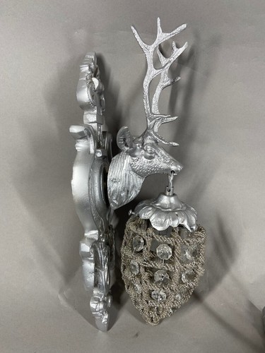 Wall Lamps Sconces Vintage Louis XVI Silver Deer Head Bronze Elegant Pair 12" - Picture 7 of 8