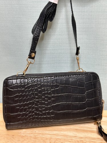 Sasha Purse Women's Handbag Black Crossbody Gold Logo Double Zip - Picture 3 of 6