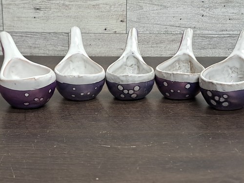 Vtg Albania Art Ceramic Liqueur Purple Iridescent Decanter Set 5 cups Hand Made - Picture 22 of 24