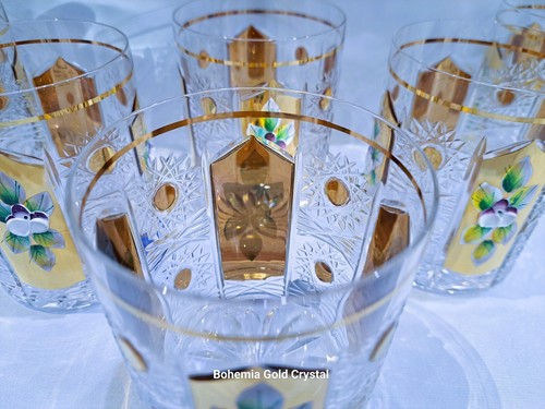 Czech Bohemian Crystal Glass Handmade - Whisky 9cm, 6 pcs with gold and enamel - Picture 4 of 5