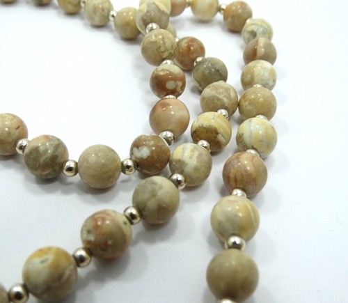 Precioso COLLAR DE JASPE IMAGEN MARRÓN Y BEIGE con CUENTAS de relleno en tonos dorados - Imagen 3 de 3