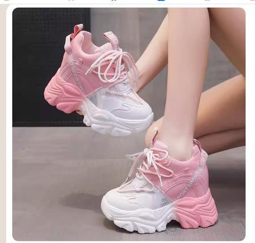 Scarpe per donna con zeppa interno 10cm lacci casual sport ginnastica da 34 a 39 - Foto 4 di 12