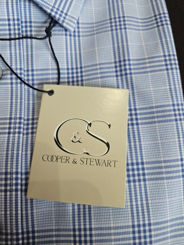 SIZE L COOPER & STUART (NEW) Blue Checked Short Sleeve Shirt Lot 172 - Picture 2 of 6