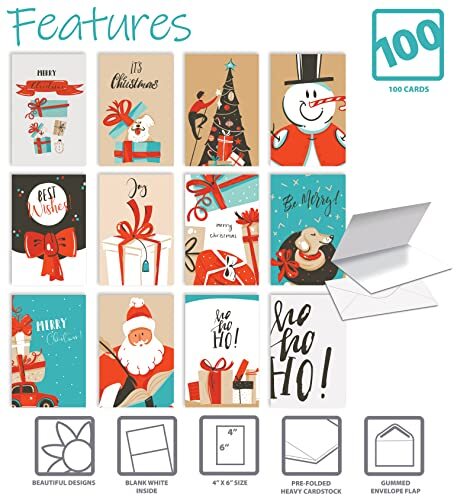 Christmas Holiday Greeting Card Set, 100 Pack, 4 x 6 Inch, 12 Assorted Custom - Picture 4 of 7