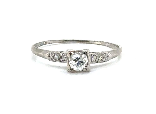 Art Deco Diamond Engagement Ring Mined .34ct Old European Platinum 1920's-1930's