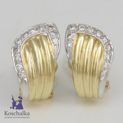 Edle vintage 585er Weiß- und Gelbgold Ohrringe mit Brillanten, 0,22 ct (0425EB)