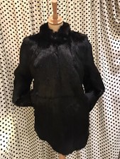 Black Glossy Real Coney Fur (rabbit) Vintage Jacket 1980s 10 12