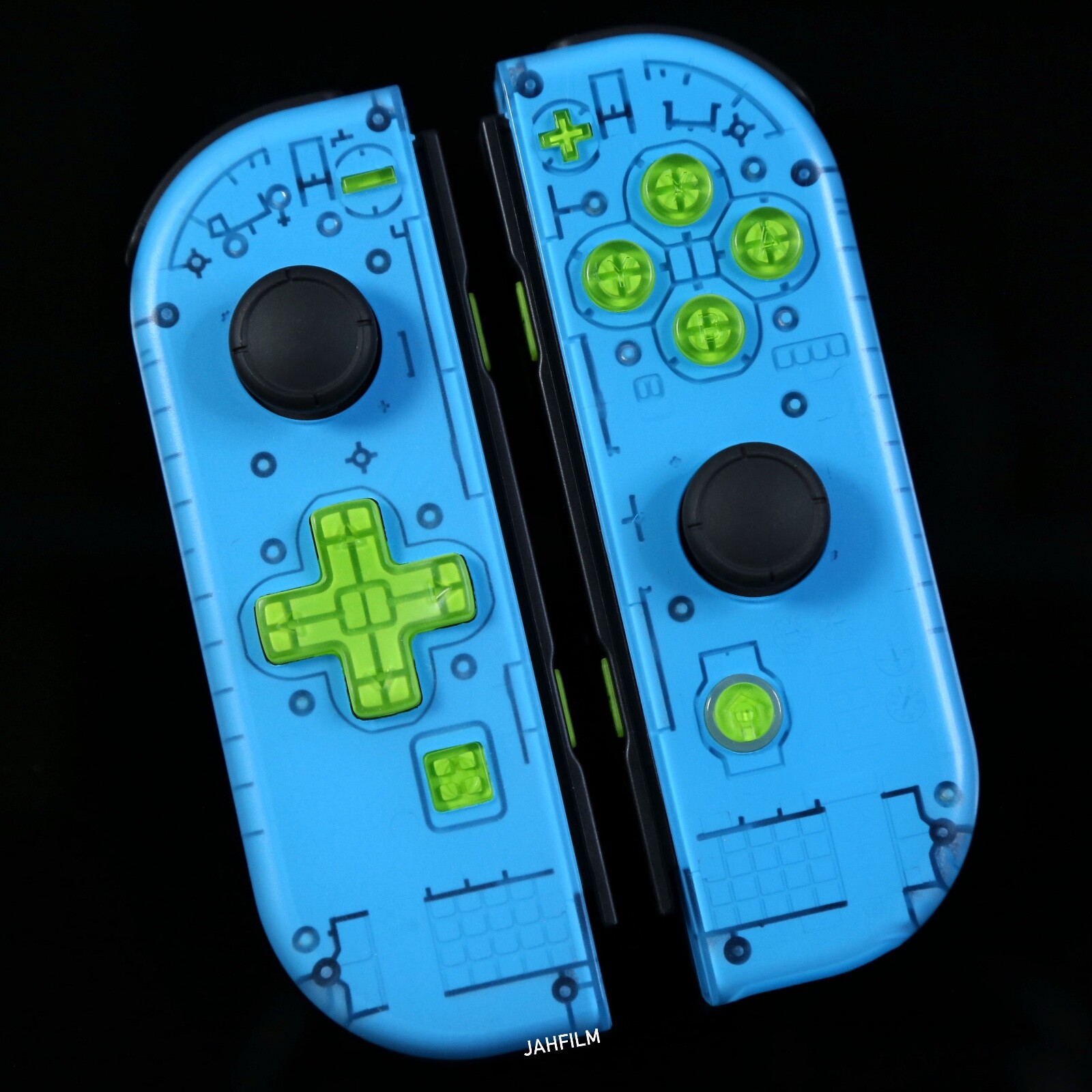 Custom nintendo switch joycons light blue green new joy con