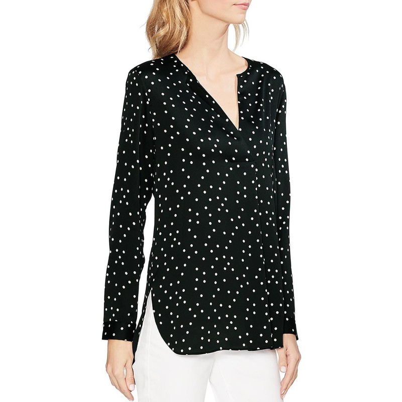Vince Camuto Womens Black Long Sleeve Polka Dot Blouse Top XXS 8682 Vince Camuto Womens Black Long Sleeve Polka Dot Blouse Top XXS 8682