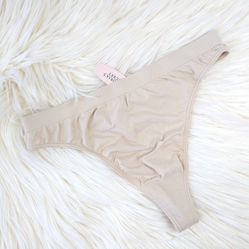 Vintage Y2K Victoria's Secret Thong Panties Tan Nude Nylon Seamless Yoga New S - Picture 2 of 8