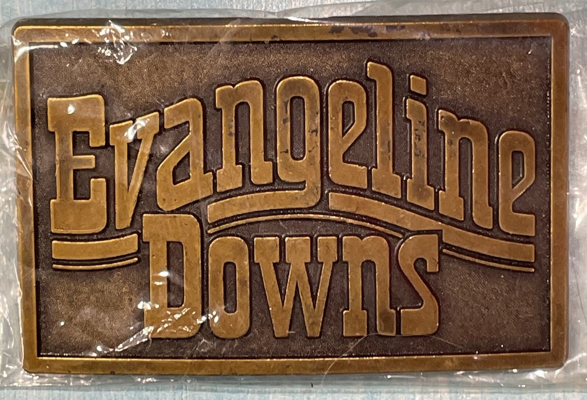 Vintage EVANGELINE DOWNS Brass Belt Buckle New Sealed