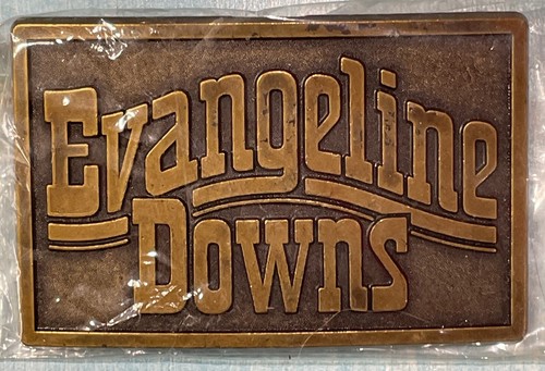 Vintage EVANGELINE DOWNS Brass Belt Buckle New Sealed