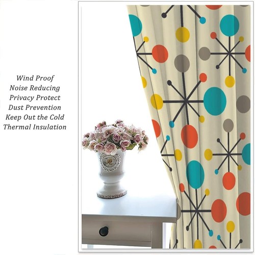 Mid Century Curtains,Mid Century Fifties Modern Retro Colors Pattern Blackout.. - Picture 5 of 8