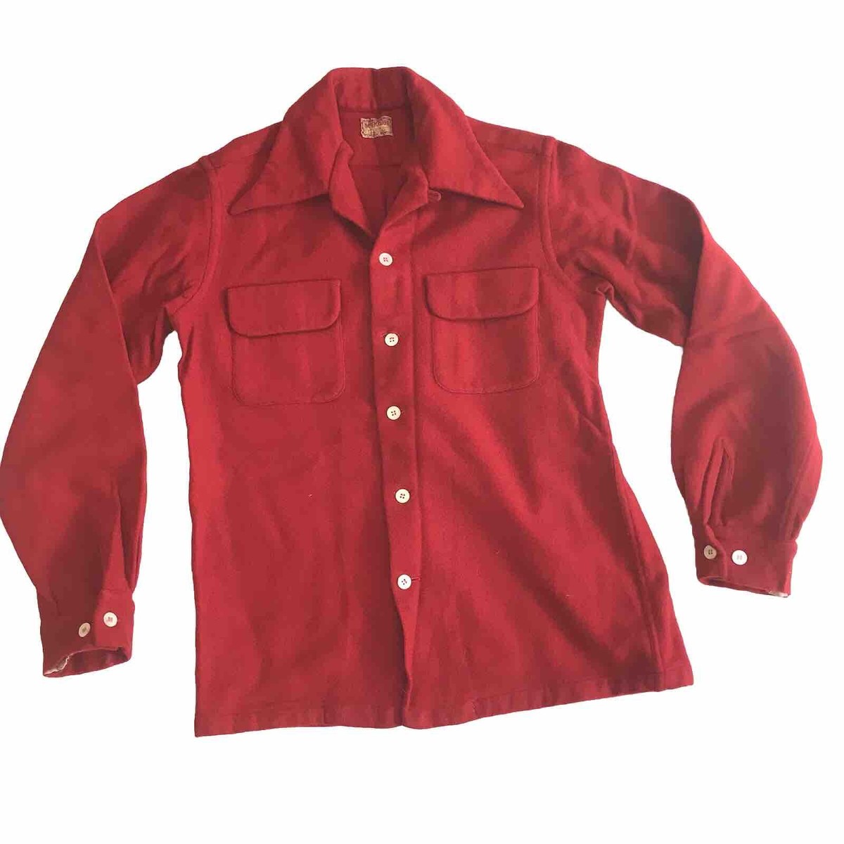 VTG 50s McGregor Red Wool Button Front Shirt Men Small Red Flap 