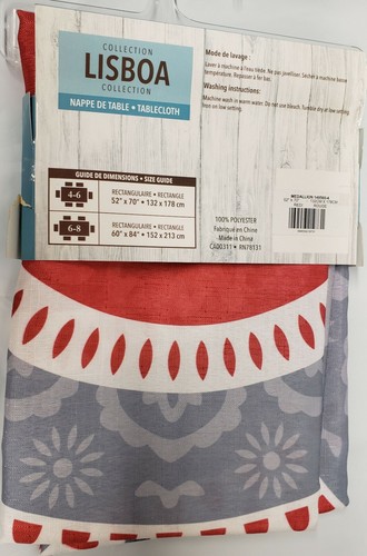 1 Printed Fabric Tablecloth, 52 x 70" Oblong, RED MEDALLION CIRCLES, LISBOA - Picture 8 of 10