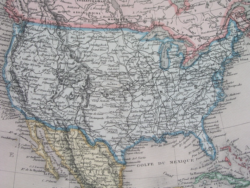 1898 rare ORIGINAL MAP UNITED STATES MEXICO TEXAS CALIFORNIA FLORIDA CANADA CUBA - Image 4 of 4