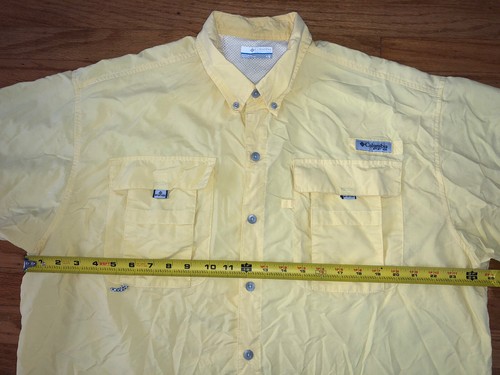 Columbia Mens PFG Vented Button Down Short Sleeve Fishing Shirt Yellow Sz L EUC - Picture 9 of 12