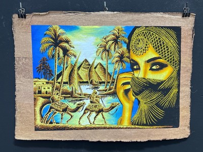 King Tutankamun and Queen Ankhesenamun on Nile Boat, Ancient Egypt, Handmade pa