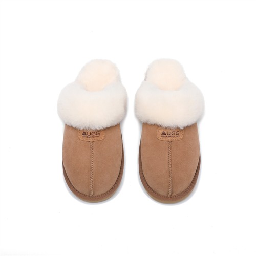Women Men UGG Slippers Australian Soft Sheepskin Wool Suede Upper Nonslip Scuff - Picture 3 of 20
