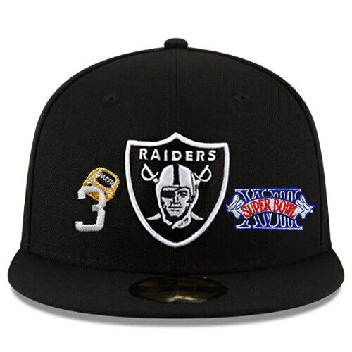 New Era Oakland Raiders Fitted Hat NFL 3X Super Bowl Champion Ring Patches Cap - Picture 3 of 9