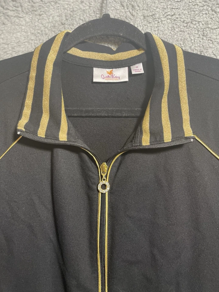 Quacker Factory Rhinestone Grommet Gold Trim Full Zip Jacket Women Sz 1X Pockets Foto 2 de 4