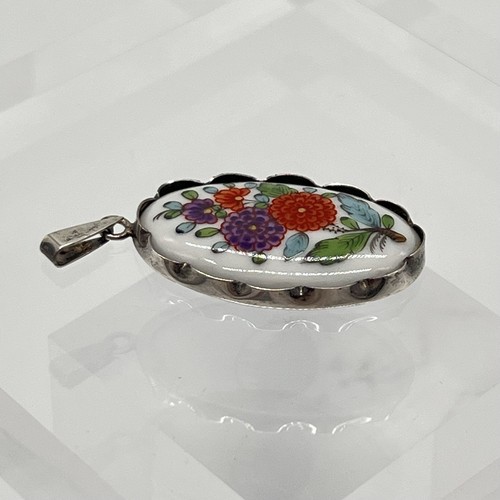 PGH 835 Silber Anhänger Porzellan Bild Blume antik Schmuck Kettenanhänger Floral - Bild 7 von 11