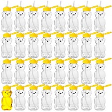 32 Pack Honey Bear Bottle Straws Empty Plastic Squeeze Cup Yellow 6oz