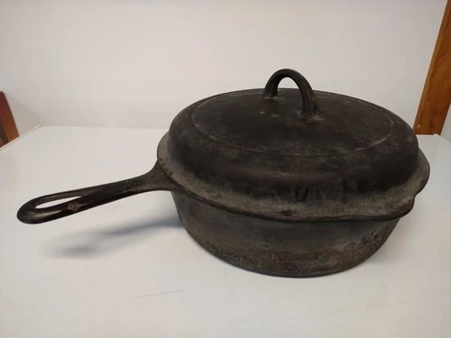 Vintage GRISWOLD Cast Iron #8 Small Logo Chicken Deep Fryer Skillet Matching Lid