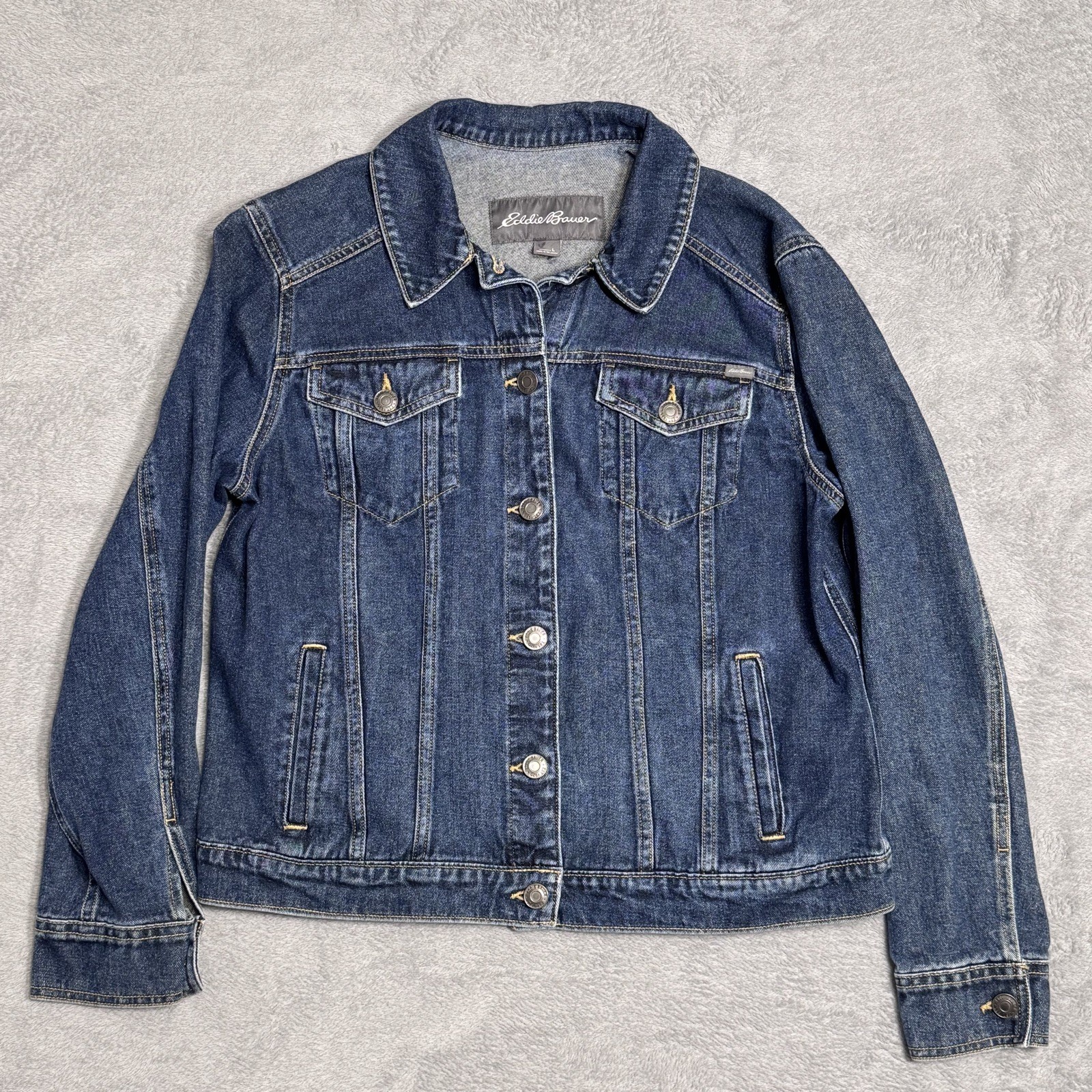 Eddie Bauer Specially Dyed Denim Jean Jacket Women’s L Blue Boho Streetwear