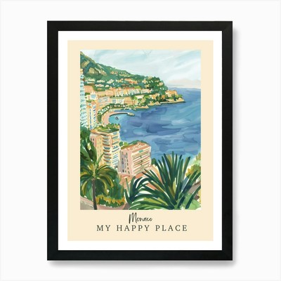 My Happy Place Monaco 3 Travel Post Framed Wall Art Poster Canvas Print Picture