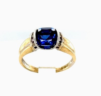 1.88tcw Natural Sapphire & Diamond Vintage Cushion Faceted Cut Ring 14k YG 3.28g