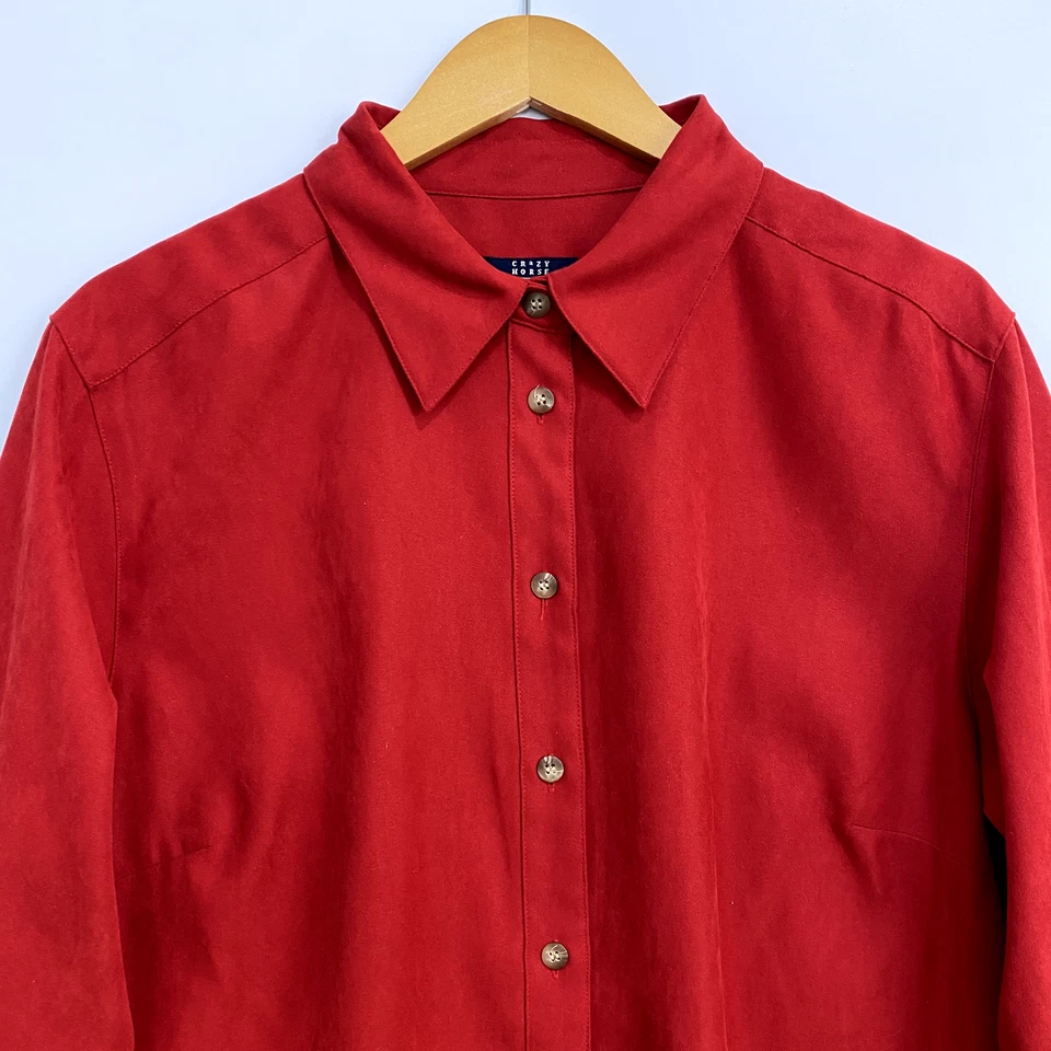 Camisa para mujer Crazy Horse Liz Claiborne talla grande 1 roja abotonada imitación gamuza top Foto 2 de 4
