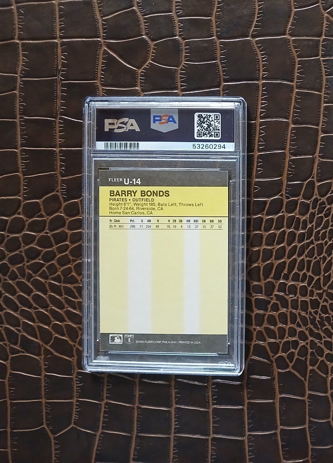 1986 Fleer BARRY BONDS🏆PSA 9🏆RC🎈Centered view 2
