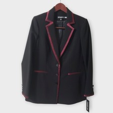 NWT Karl Lagerfeld Paris Womens Black Burgundy Trim Blazer Jacket Size 8