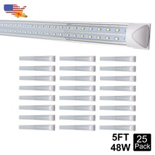 5Ft Linkable Led Tube Light 48W V Shaped Clear 6500K Garage Ceiling Lights 25Pcs