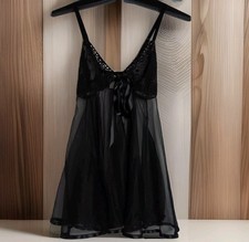 Y2K Babydoll Nightie S Black Lingerie Sheer Lace Whimsigoth Coquette Fairy
