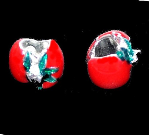 5x red enamel plated apple metal bead 5mm hole fit thick cords or metal chains - Picture 2 of 3