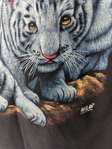 Wild Vintage 90s White Tigers Cub and Mother Big graphic Print Cotton T-shirt L - Picture 8 of 9