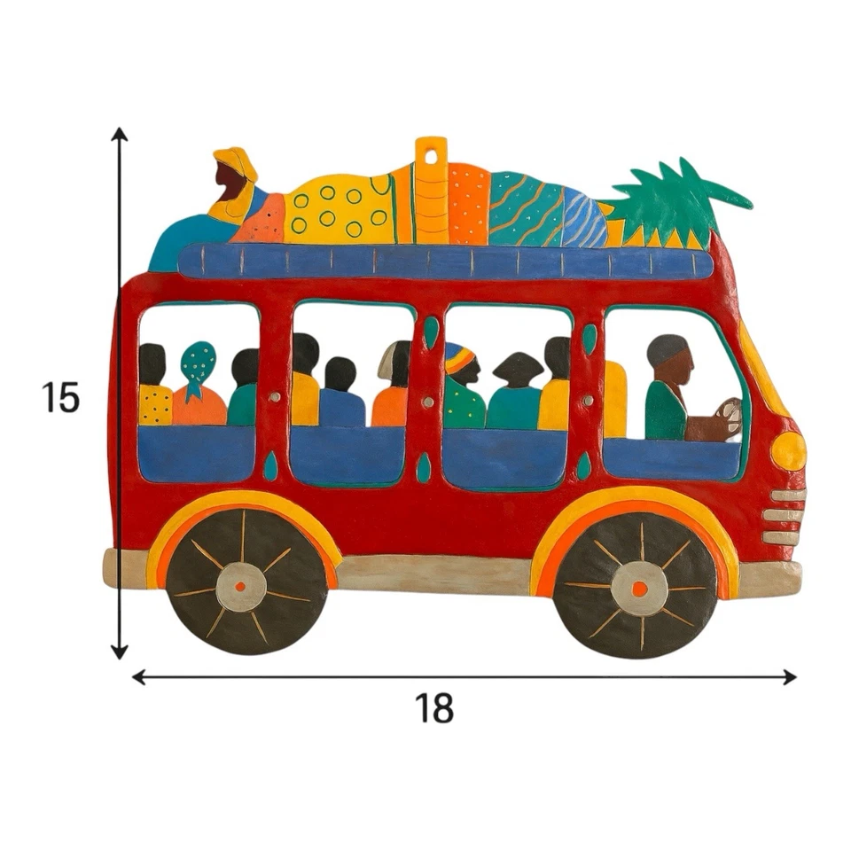 Haitian Tap Tap Bus Metal Wall Art Folk Art Hand Painted Colorful People 15 X 18 - Image 2 of 4