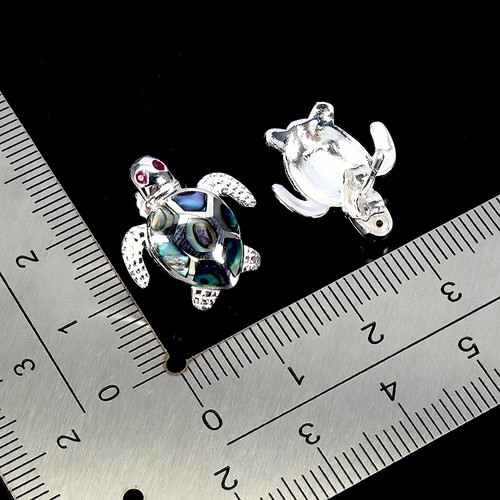 925 Sterling Silver Earrings Round Ruby Mother Of Pearl Gemstone Turtle Jewelry - Picture 3 of 13