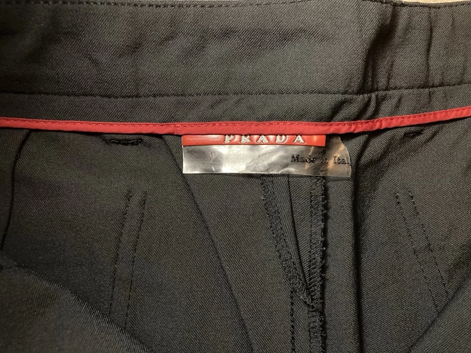 Prada Womens Nylon Pants Size 40 EU / 28 Waist Charcoal Grey Red Tab Trouser - Image 3 of 4