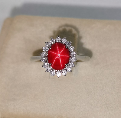 6 Rays Red Lindy Star Ruby Ring 925 Sterling Silver Bridal Wedding Ring For Her