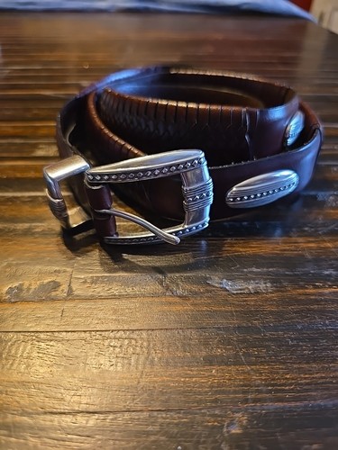 Brighton Gürtel Herren Gr. 42 Concho braun gemischt Leder silber oval spitz zulaufende Spitze
