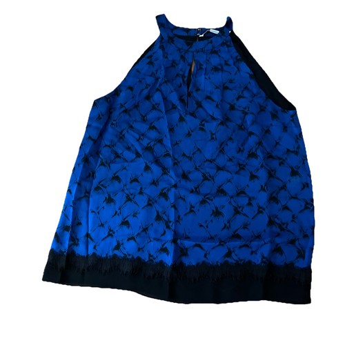 NWOT Diane Von Furstenberg Women's 4 Silk Blue Black Sleeveless Halter Top - Picture 3 of 7