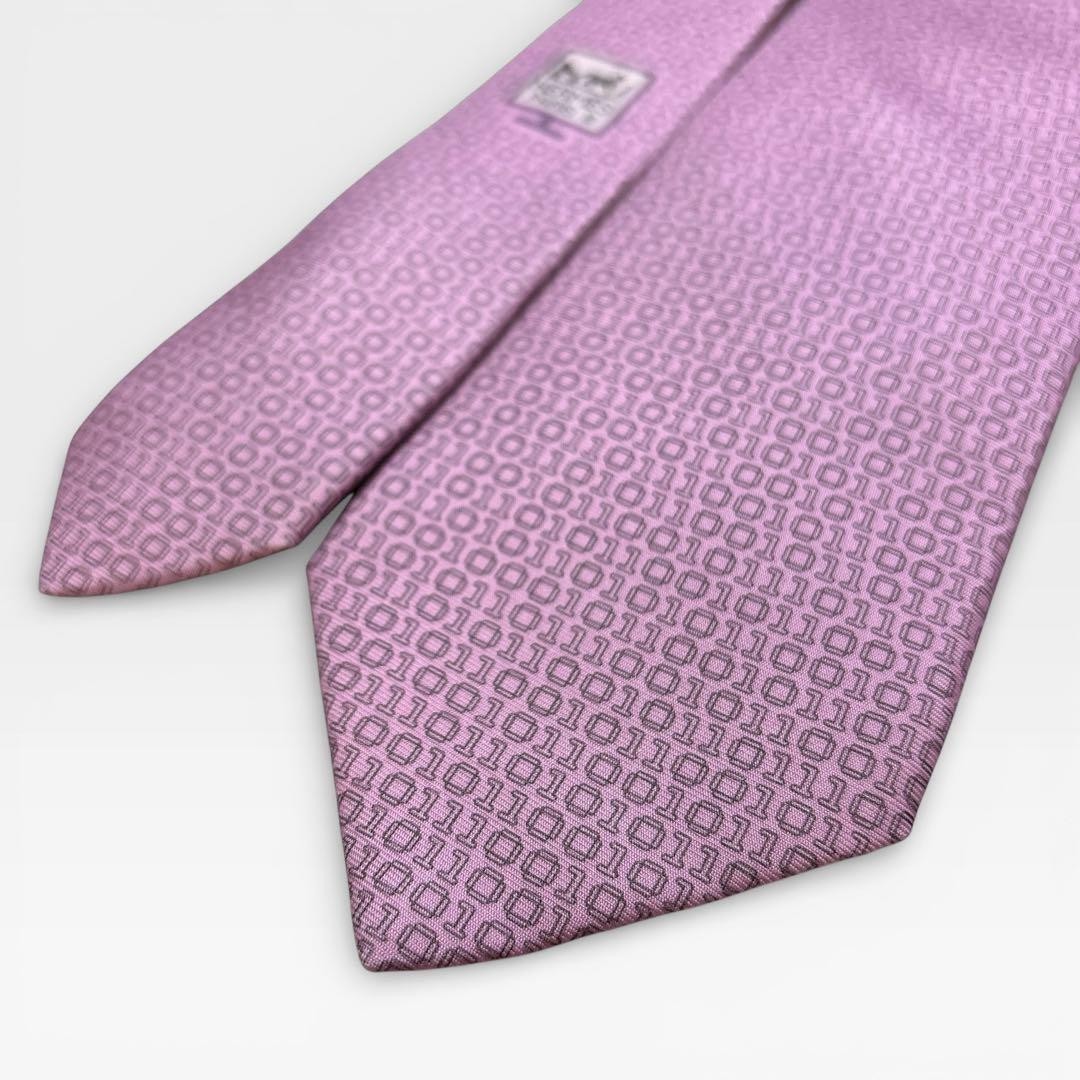 Rare pattern Hermes binary pattern silk tie 0 and… - image 2