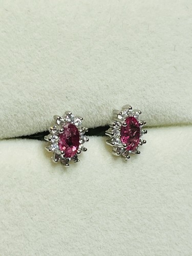 925 Sterling Silver Pink Tourmaline Zirconia Diamonds Stud Earrings - 第 2/10 張圖片