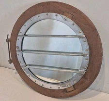 Antique Brass Nickel Porthole Maritime Boat Ship Savaged Teak Wall Decor